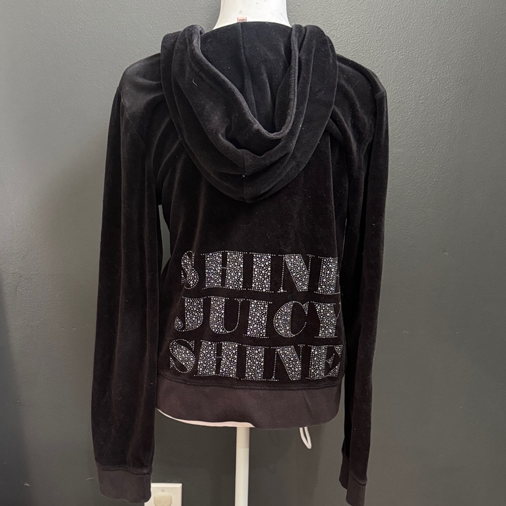 Juicy Couture Black Velour Hoodie with Sparkle Text